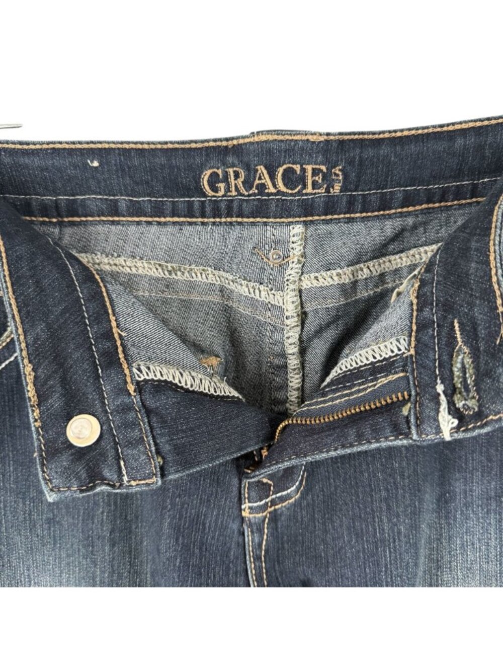 Grace In LA Jeans Womens 14 36 x 33 Blue Gold Embellished Stone Wash NWT Embroid - Picture 9 of 16